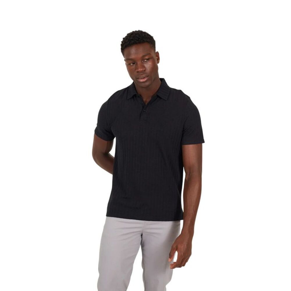 Brave Soul Mens Textured Short-Sleeved Polo Shirt / Jet Black